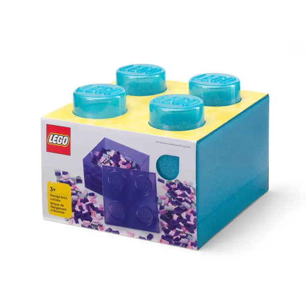 Lego Storage Brick 4 Top Lid - Glitter Light Blue