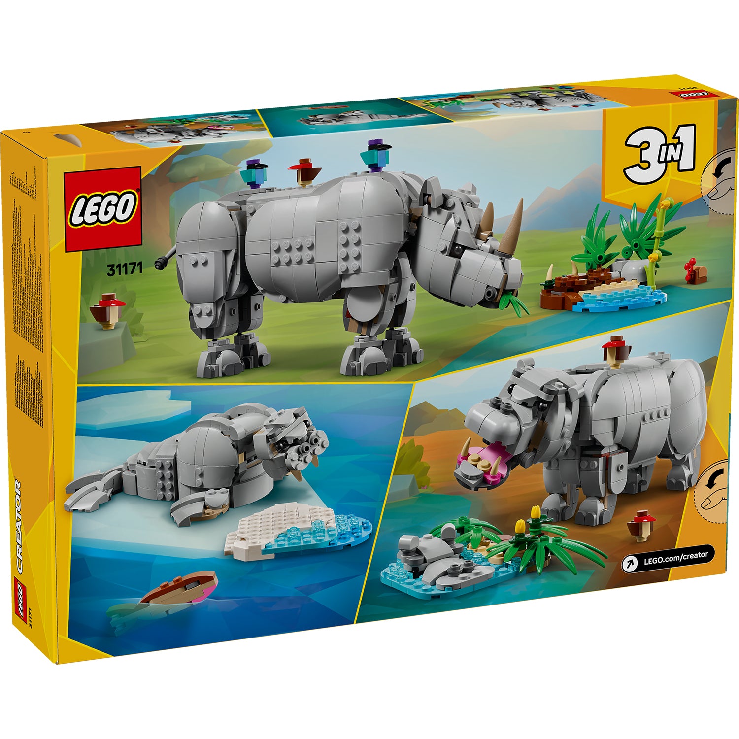 LEGO® Creator 3-in-1 Wild Animals: Majestic Rhino with Birds – AG