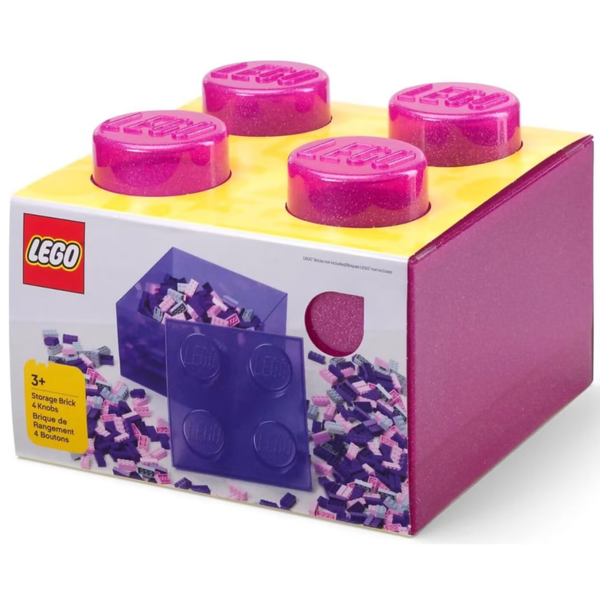 Lego Storage Brick 4 Top Lid - Glitter Medium Violet