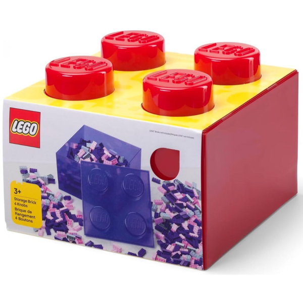 Lego Storage Brick 4 Top Lid - Translucent Red